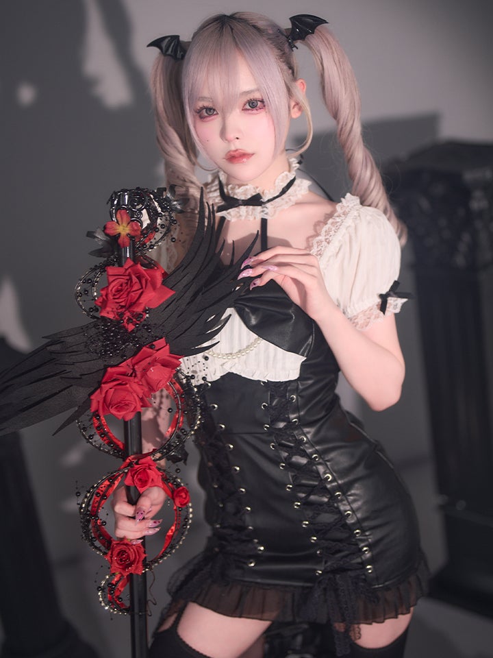 【2点セット】Devil Holic デビルホリック レザーレースアップデビル ブラック vcsot-26011-wh