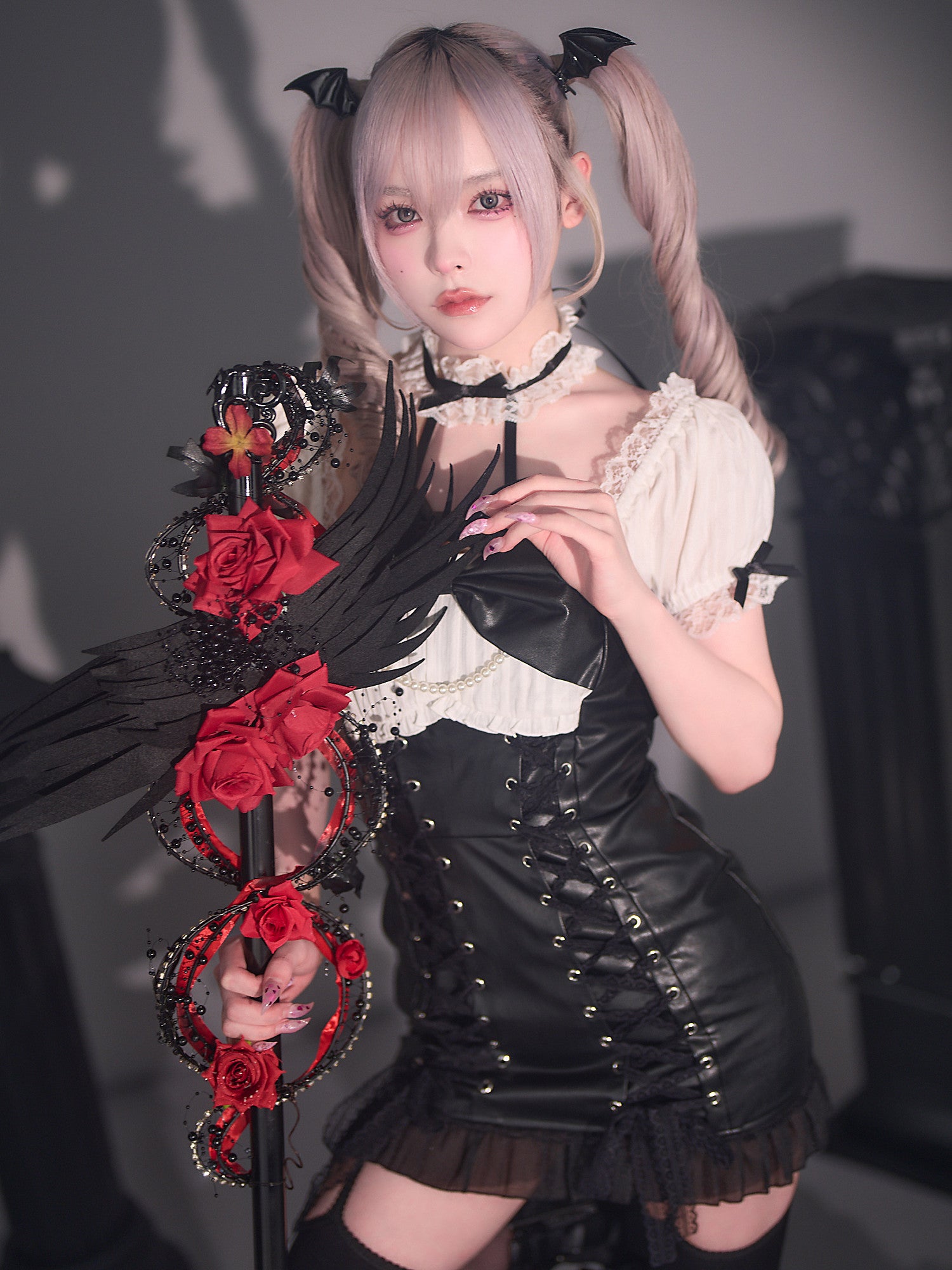 【2点セット】Devil Holic デビルホリック レザーレースアップデビル ブラック vcsot-26011-wh