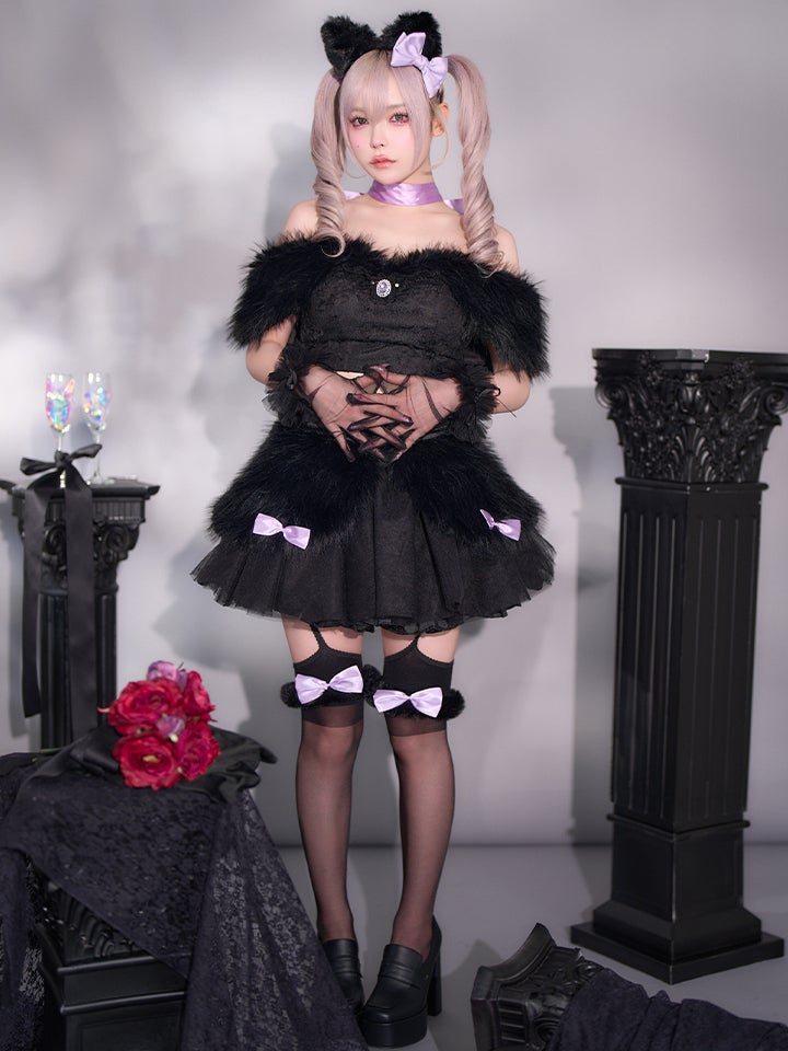 【7点セット】Lady Marie レディマリー ファーリボンキャット ブラック vcsct-260155-1-no-ac