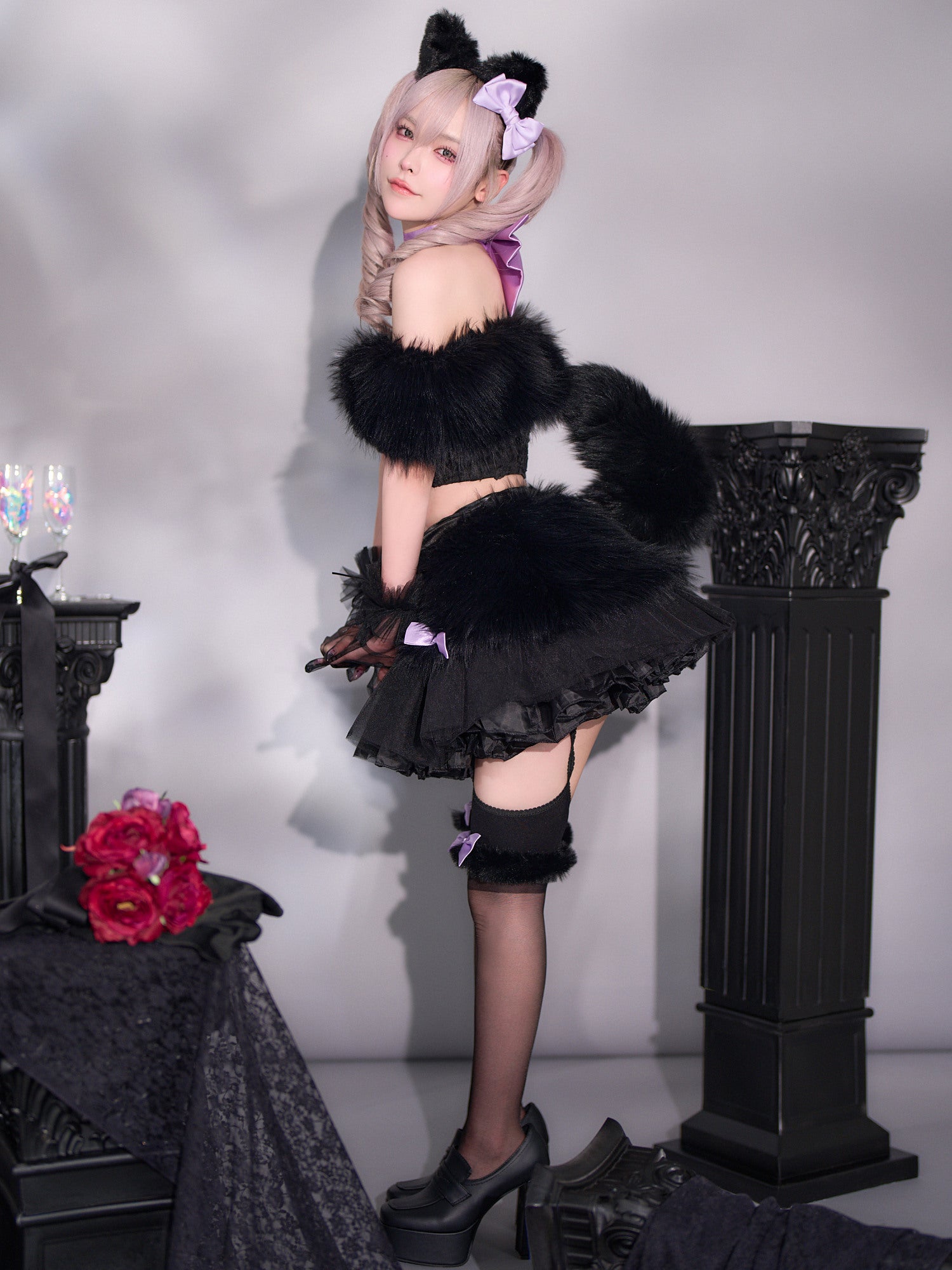 【7点セット】Lady Marie レディマリー ファーリボンキャット ブラック vcsct-260155-1-no-ac