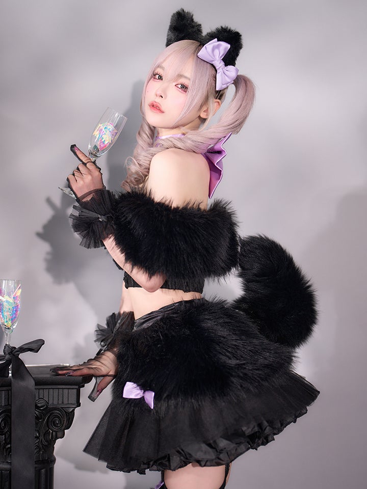【7点セット】Lady Marie レディマリー ファーリボンキャット ブラック vcsct-260155-1-no-ac