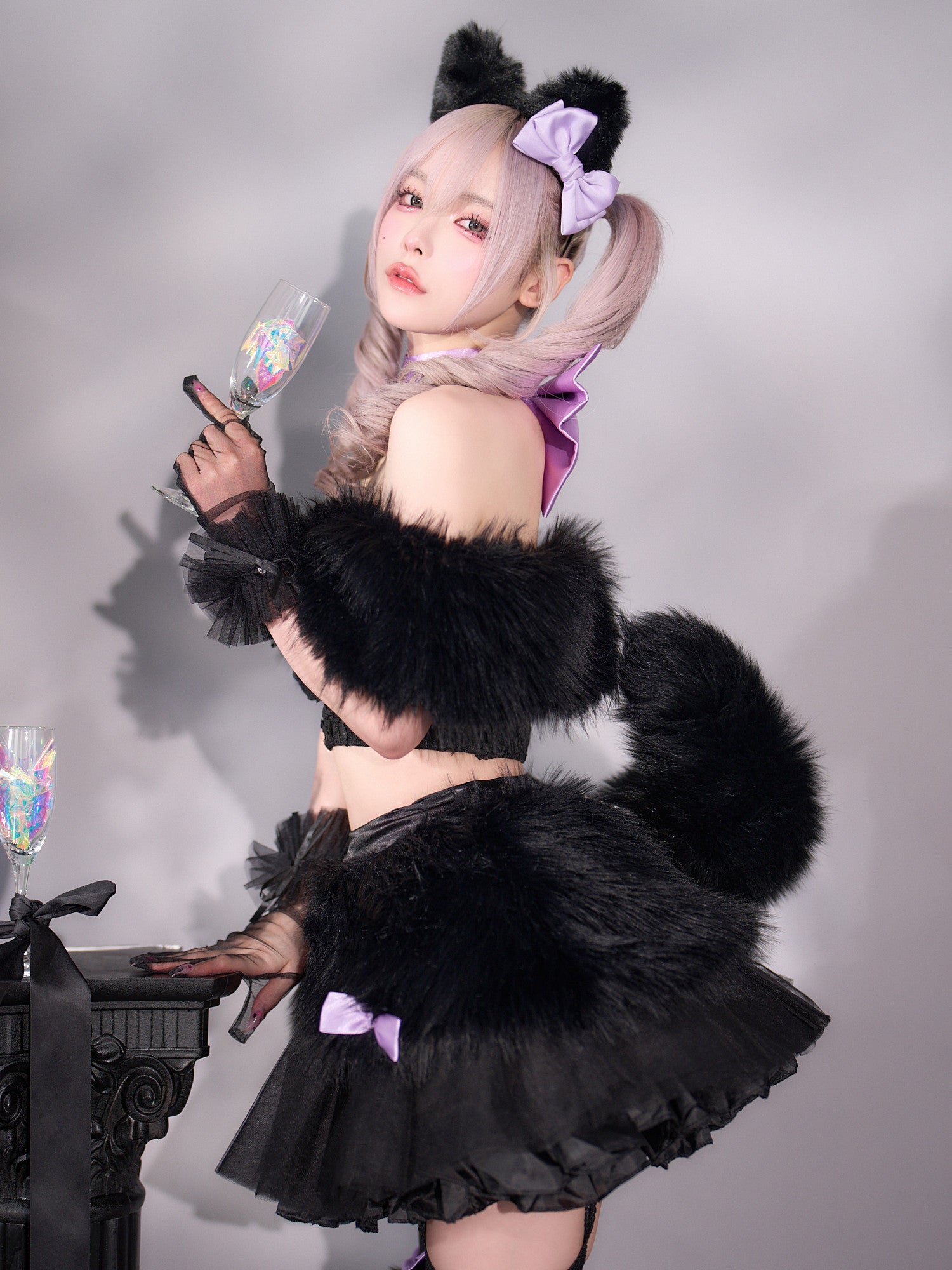 【7点セット】Lady Marie レディマリー ファーリボンキャット ブラック vcsct-260155-1-no-ac