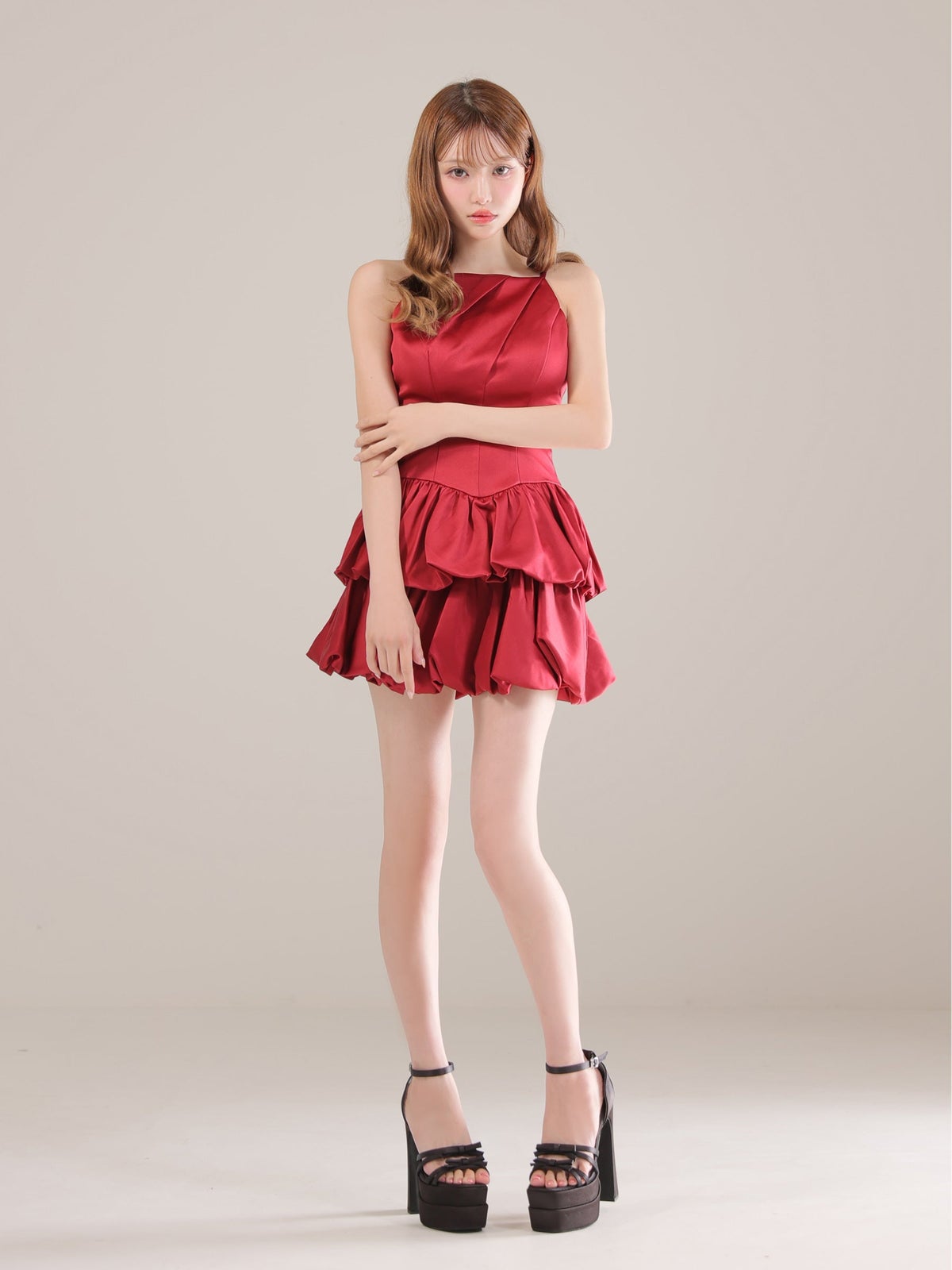 ROBE de FLEURS ローブドフルール サテンキャミバルーンミニキャバドレス fm4671-c