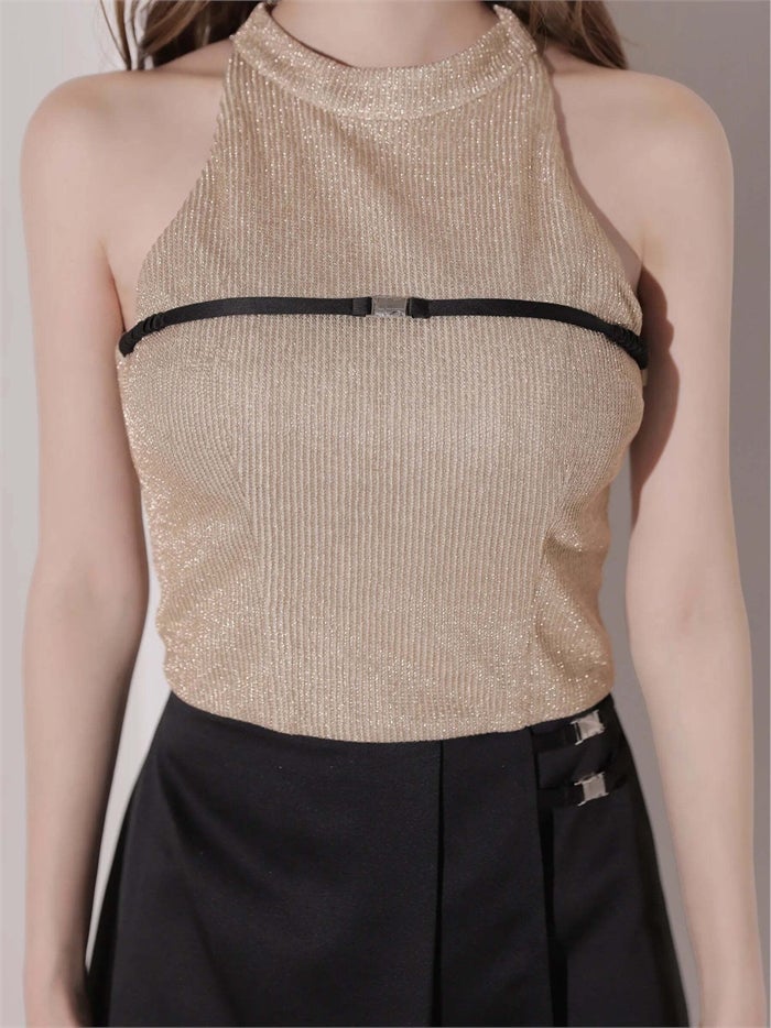 Glossy ローブドフルールグロッシー ラメニットホルターネックセットアップミニキャバドレス gl4691-c