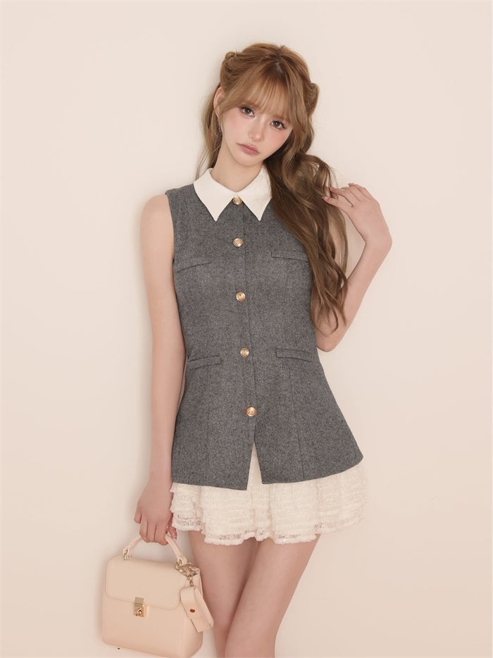 ROBE de FLEURS ローブドフルール ラメフランネル襟付きレースセットアップミニキャバドレス fm4935-c