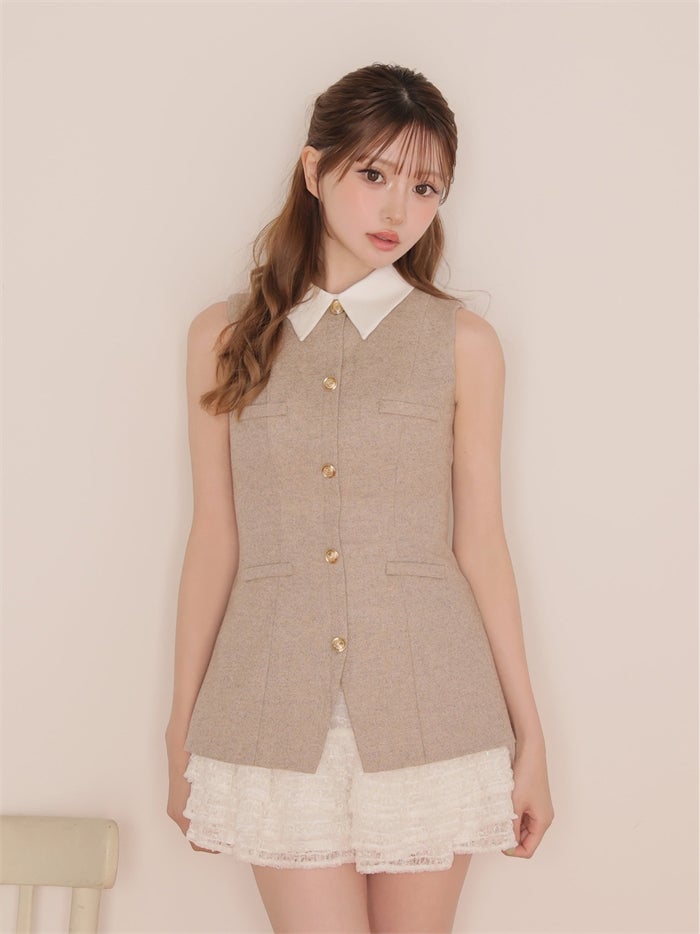 ROBE de FLEURS ローブドフルール ラメフランネル襟付きレースセットアップミニキャバドレス fm4935-c