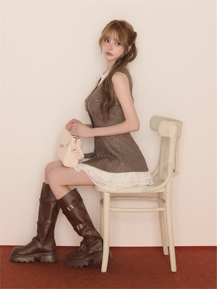 ROBE de FLEURS ローブドフルール ラメフランネル襟付きレースセットアップミニキャバドレス fm4935-c