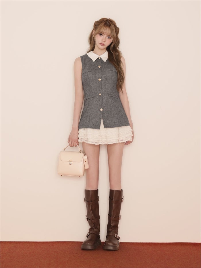 ROBE de FLEURS ローブドフルール ラメフランネル襟付きレースセットアップミニキャバドレス fm4935-c