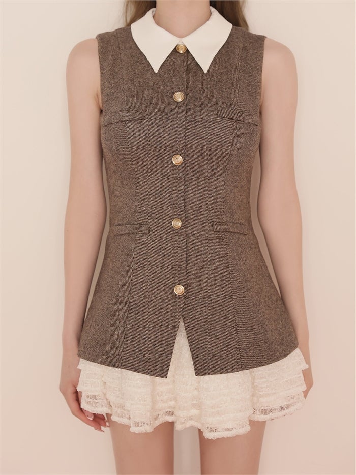 ROBE de FLEURS ローブドフルール ラメフランネル襟付きレースセットアップミニキャバドレス fm4935-c