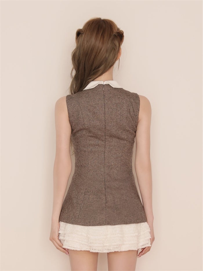 ROBE de FLEURS ローブドフルール ラメフランネル襟付きレースセットアップミニキャバドレス fm4935-c