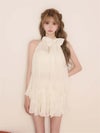 ROBE de FLEURS ローブドフルール リボンホルタープリーツシフォンセットアップミニキャバドレス fm4913-c