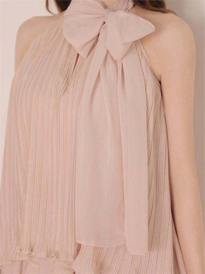 ROBE de FLEURS ローブドフルール リボンホルタープリーツシフォンセットアップミニキャバドレス fm4913-c