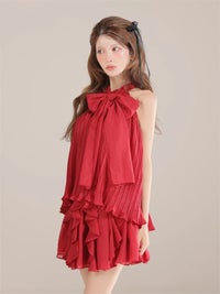 ROBE de FLEURS ローブドフルール リボンホルタープリーツシフォンセットアップミニキャバドレス fm4913-c