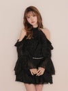 ROBE de FLEURS ローブドフルール ホルターラメフリンジサテンセットアップミニキャバドレス fm3496-c