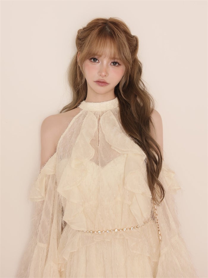 ROBE de FLEURS ローブドフルール ホルターラメフリンジサテンセットアップミニキャバドレス fm3496-c