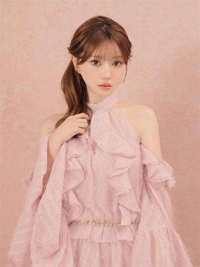 ROBE de FLEURS ローブドフルール ホルターラメフリンジサテンセットアップミニキャバドレス fm3496-c