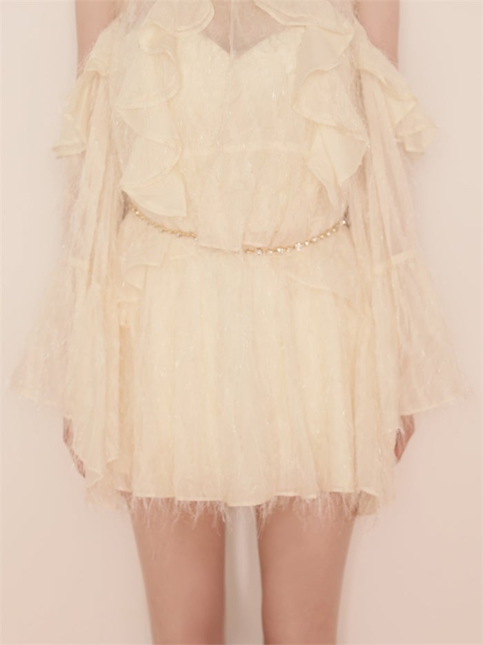ROBE de FLEURS ローブドフルール ホルターラメフリンジサテンセットアップミニキャバドレス fm3496-c