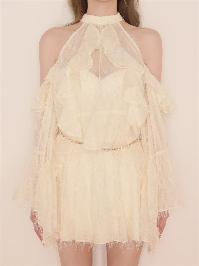 ROBE de FLEURS ローブドフルール ホルターラメフリンジサテンセットアップミニキャバドレス fm3496-c