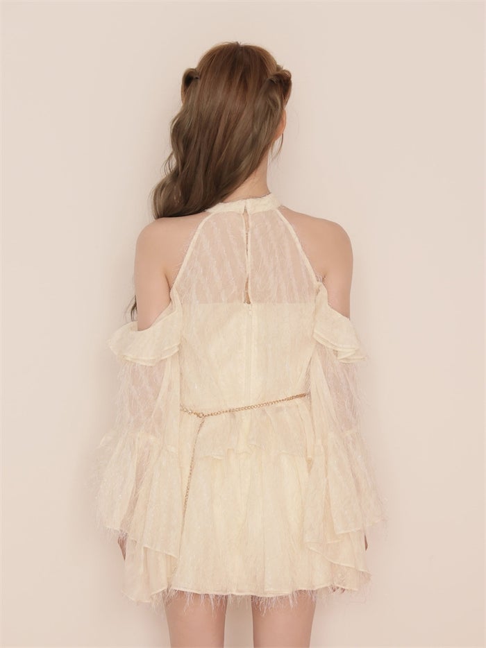 ROBE de FLEURS ローブドフルール ホルターラメフリンジサテンセットアップミニキャバドレス fm3496-c