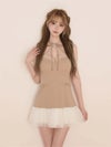 ROBE de FLEURS ローブドフルール リボンニットチュールフレアミニキャバドレス fm4199-c