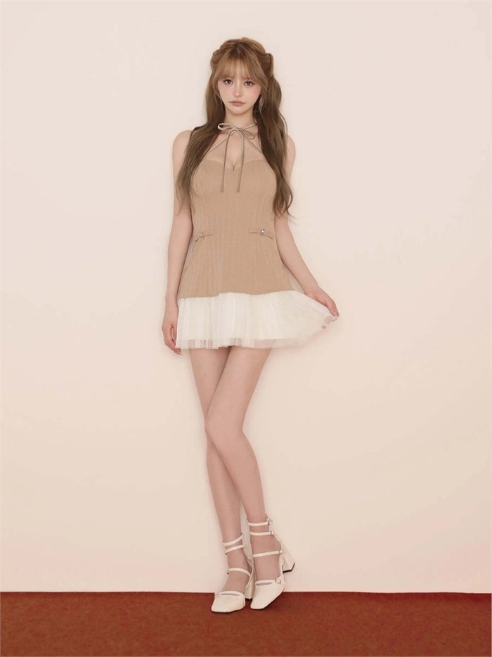 ROBE de FLEURS ローブドフルール リボンニットチュールフレアミニキャバドレス fm4199-c