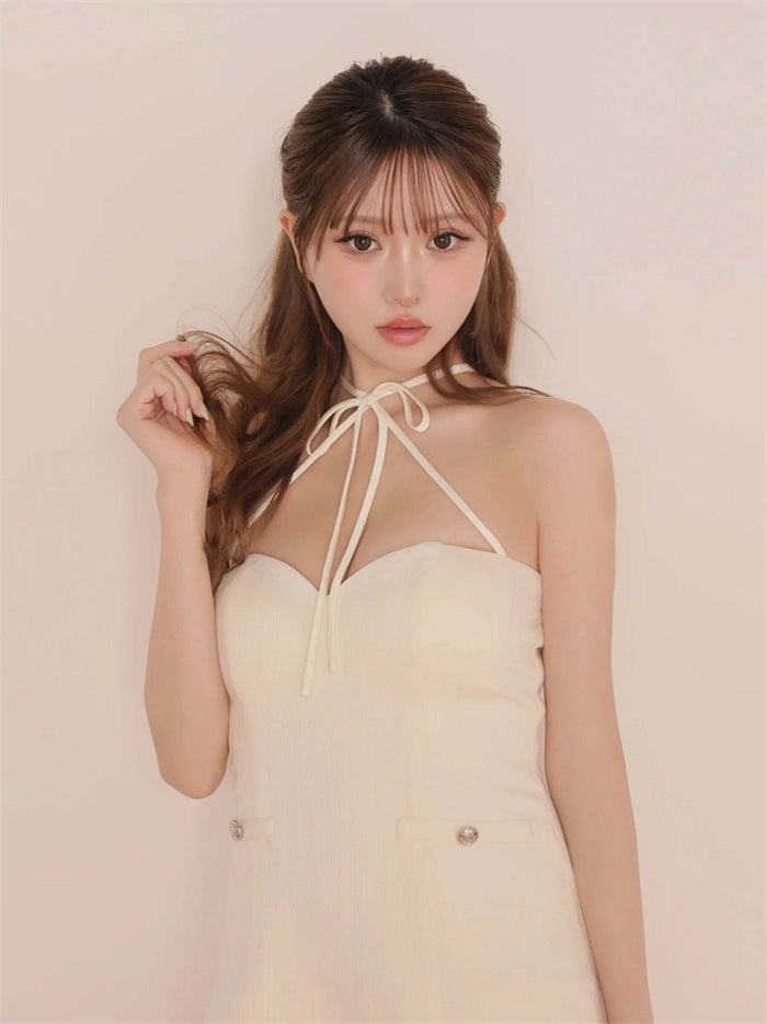 ROBE de FLEURS ローブドフルール リボンニットチュールフレアミニキャバドレス fm4199-c