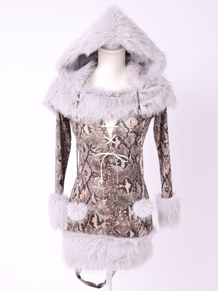 【3点セット】Fluffy Wild Party Snake Print Ver. フラッフィーワイルドパーティー パイソン柄 vcsot-250231-3-ac