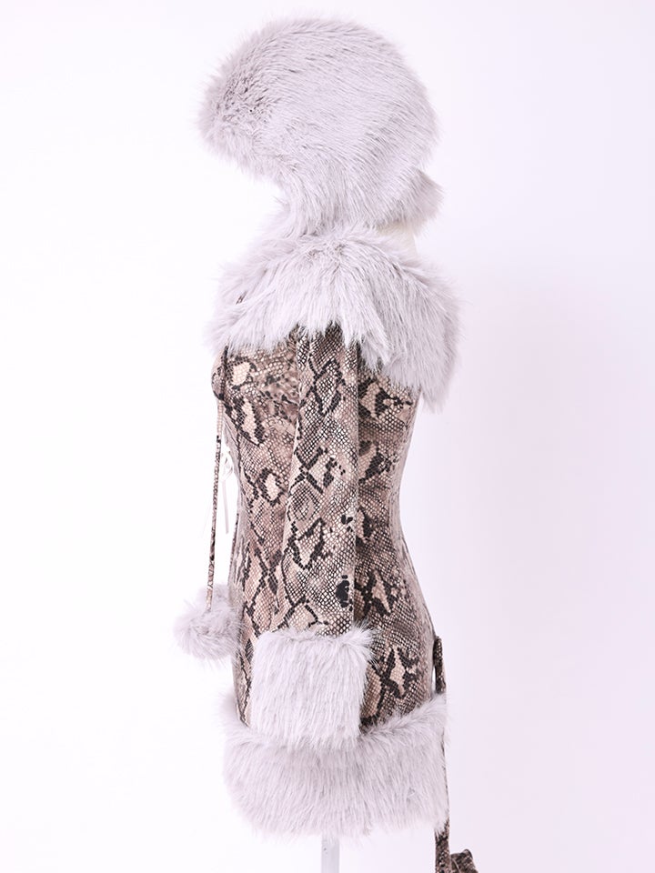 【3点セット】Fluffy Wild Party Snake Print Ver. フラッフィーワイルドパーティー パイソン柄 vcsot-250231-3-ac