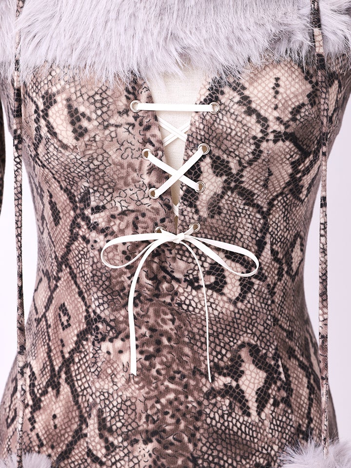 【3点セット】Fluffy Wild Party Snake Print Ver. フラッフィーワイルドパーティー パイソン柄 vcsot-250231-3-ac