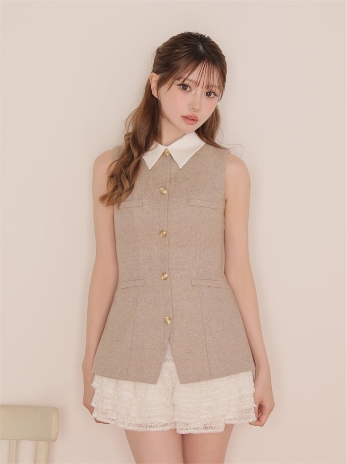 ROBE de FLEURS ローブドフルール ラメフランネル襟付きレースセットアップミニキャバドレス fm4935