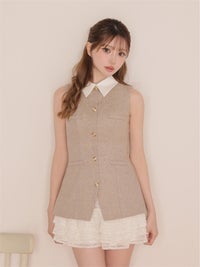 ROBE de FLEURS ローブドフルール ラメフランネル襟付きレースセットアップミニキャバドレス fm4935