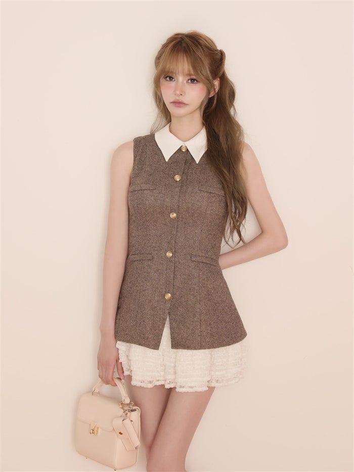 ROBE de FLEURS ローブドフルール ラメフランネル襟付きレースセットアップミニキャバドレス fm4935