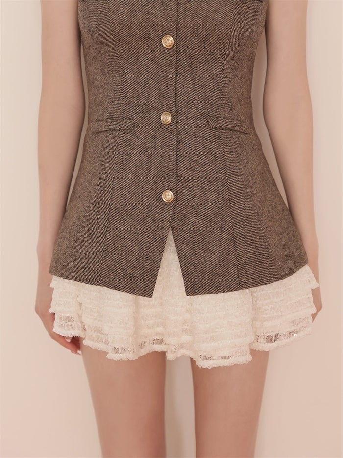 ROBE de FLEURS ローブドフルール ラメフランネル襟付きレースセットアップミニキャバドレス fm4935