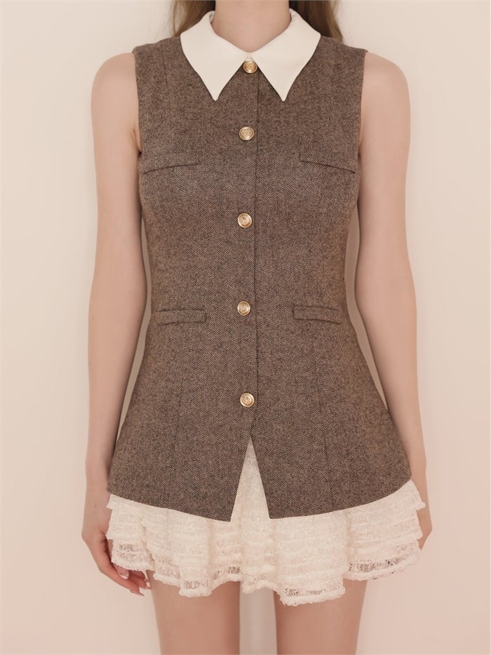 ROBE de FLEURS ローブドフルール ラメフランネル襟付きレースセットアップミニキャバドレス fm4935