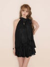ROBE de FLEURS ローブドフルール リボンホルタープリーツシフォンセットアップミニキャバドレス fm4913