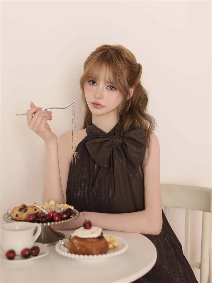 ROBE de FLEURS ローブドフルール リボンホルタープリーツシフォンセットアップミニキャバドレス fm4913