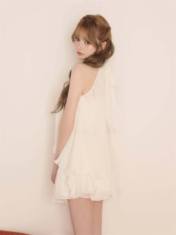 ROBE de FLEURS ローブドフルール リボンホルタープリーツシフォンセットアップミニキャバドレス fm4913