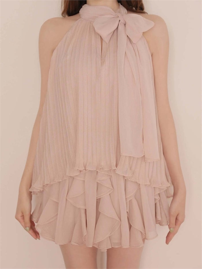 ROBE de FLEURS ローブドフルール リボンホルタープリーツシフォンセットアップミニキャバドレス fm4913