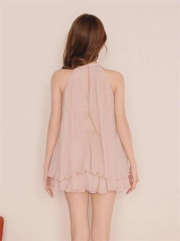 ROBE de FLEURS ローブドフルール リボンホルタープリーツシフォンセットアップミニキャバドレス fm4913
