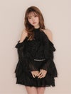 ROBE de FLEURS ローブドフルール ホルターラメフリンジサテンセットアップミニキャバドレス fm3496