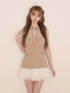 ROBE de FLEURS ローブドフルール リボンニットチュールフレアミニキャバドレス fm4199