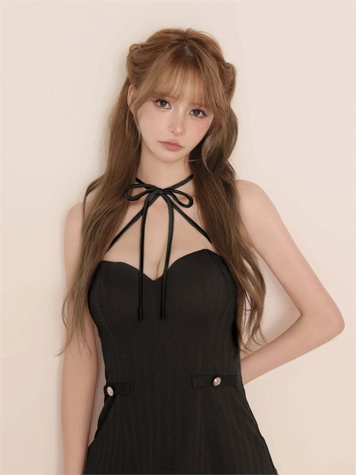 ROBE de FLEURS ローブドフルール リボンニットチュールフレアミニキャバドレス fm4199