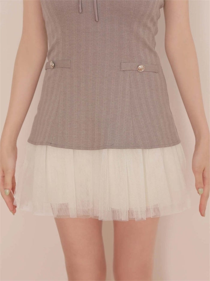 ROBE de FLEURS ローブドフルール リボンニットチュールフレアミニキャバドレス fm4199