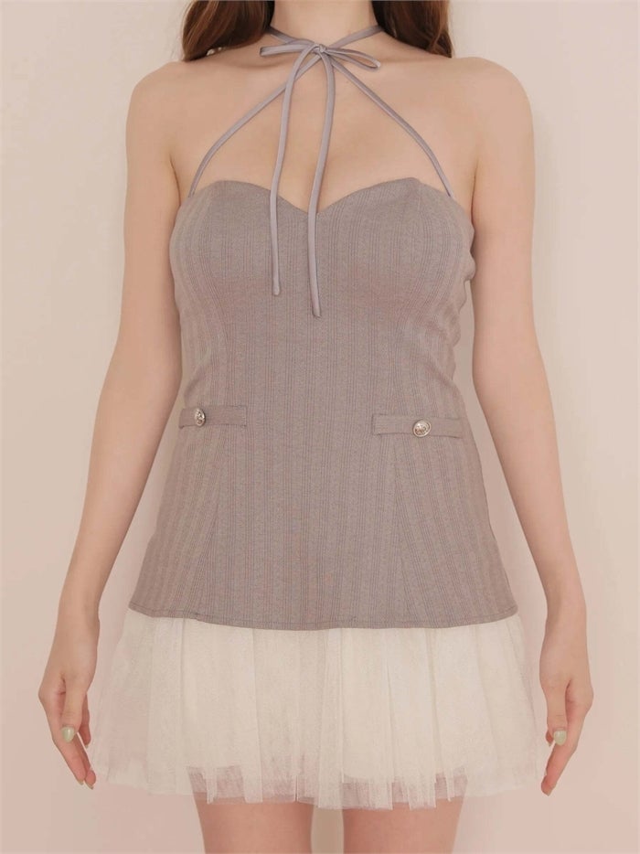 ROBE de FLEURS ローブドフルール リボンニットチュールフレアミニキャバドレス fm4199