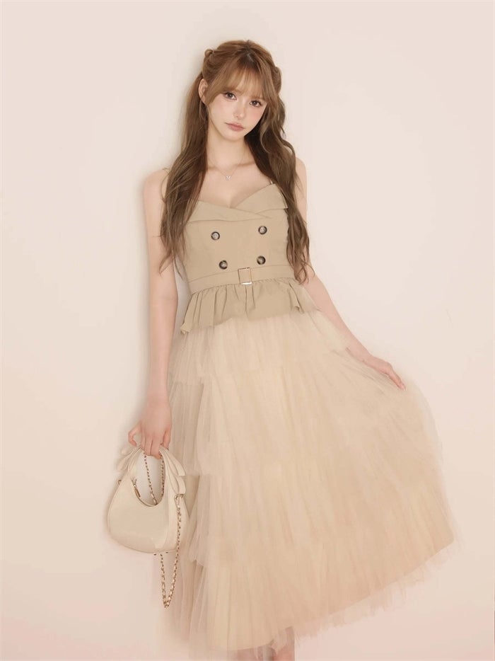 【9月下旬頃入荷予定】 DEA. ディア バイ ローブドフルール ぺプラムキャミプリーツチュールロングキャバドレス de4932
