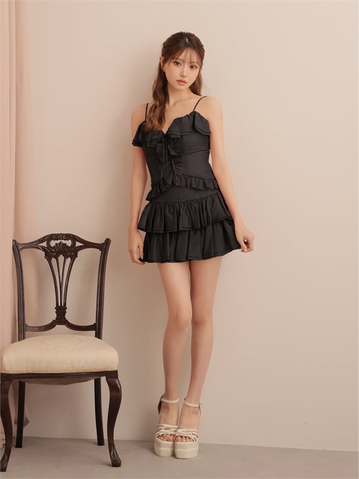 ROBE de FLEURS ローブドフルール シアーフリルリボンセットアップミニキャバドレス fm4676-c