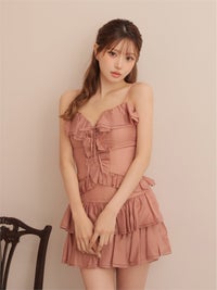 ROBE de FLEURS ローブドフルール シアーフリルリボンセットアップミニキャバドレス fm4676-c