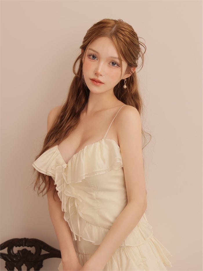 ROBE de FLEURS ローブドフルール シアーフリルリボンセットアップミニキャバドレス fm4676-c