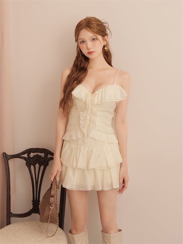 ROBE de FLEURS ローブドフルール シアーフリルリボンセットアップミニキャバドレス fm4676-c