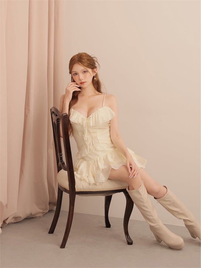 ROBE de FLEURS ローブドフルール シアーフリルリボンセットアップミニキャバドレス fm4676-c